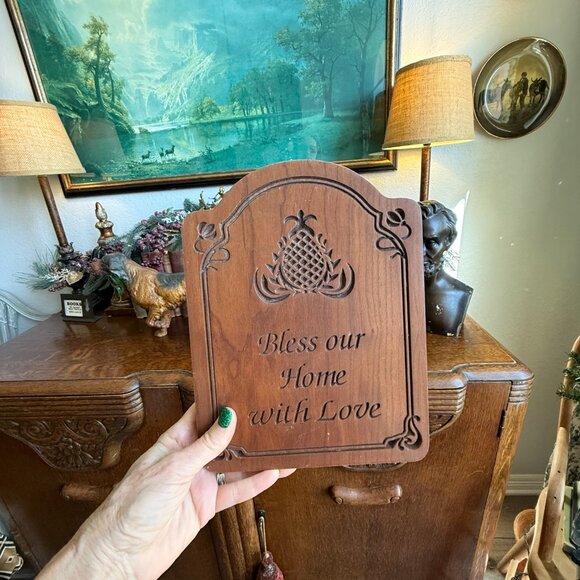 Vintage Amish Bless Our Home with Love Sign - Picture 7 of 8